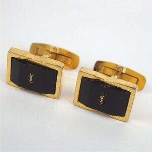 Yves Saint Laurent Black and Gold Cufflinks and tie pin set